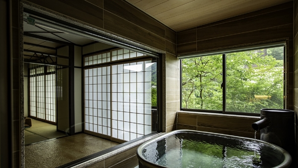 【石山】自家源泉の半露天風呂付／和室二間44平米
